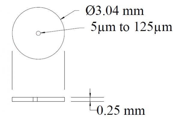 SPI Supplies Molybdenum Disc Aperture, OD 3.04 mm x 0.25 mm Thick, 20um Hole