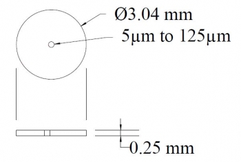 SPI Supplies Molybdenum Disc Aperture, 10&micro;m Hole, OD 3.04 mm x 0.25 mm Thick